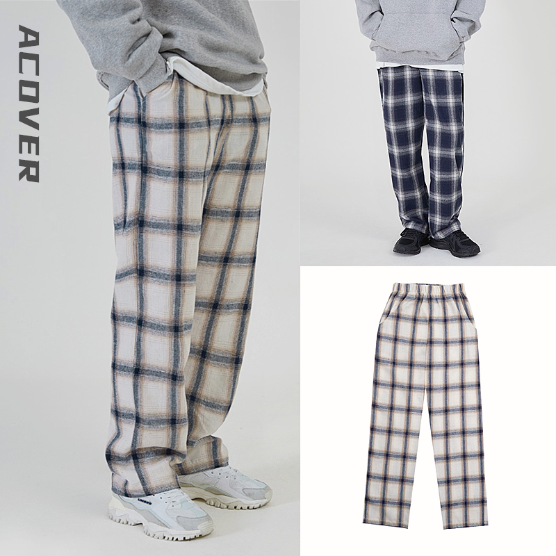 现货！虞书欣同款 韩国正品ACOVER设计师ins超火格纹休闲裤格子裤