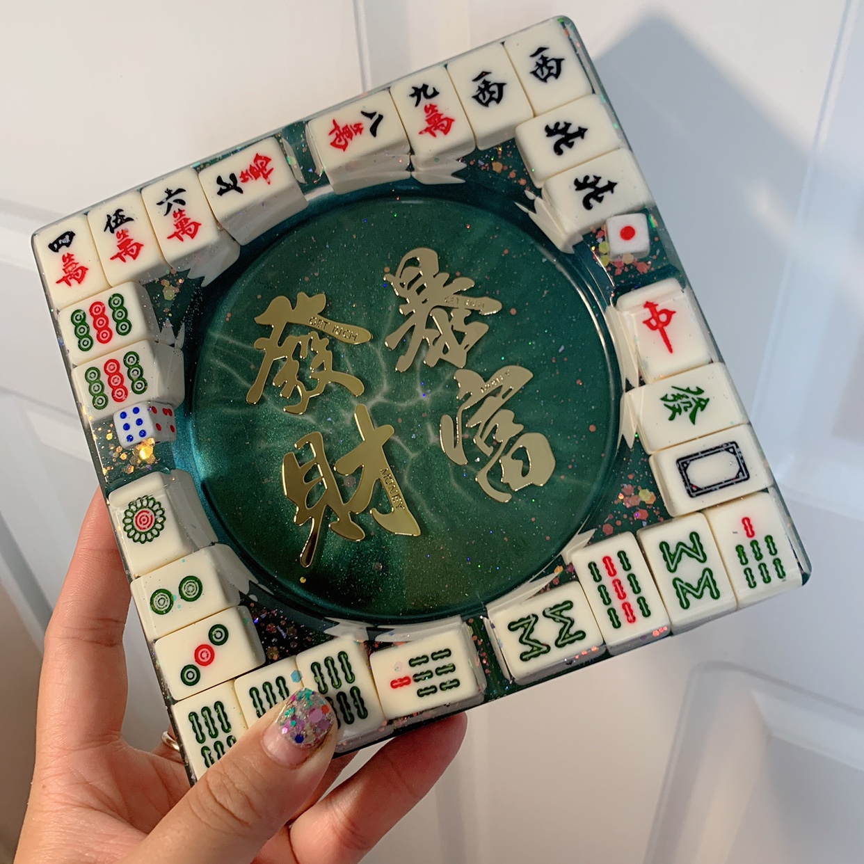 diy个性定制麻将大号烟灰缸滴胶成品手工发财创意时尚烟灰缸