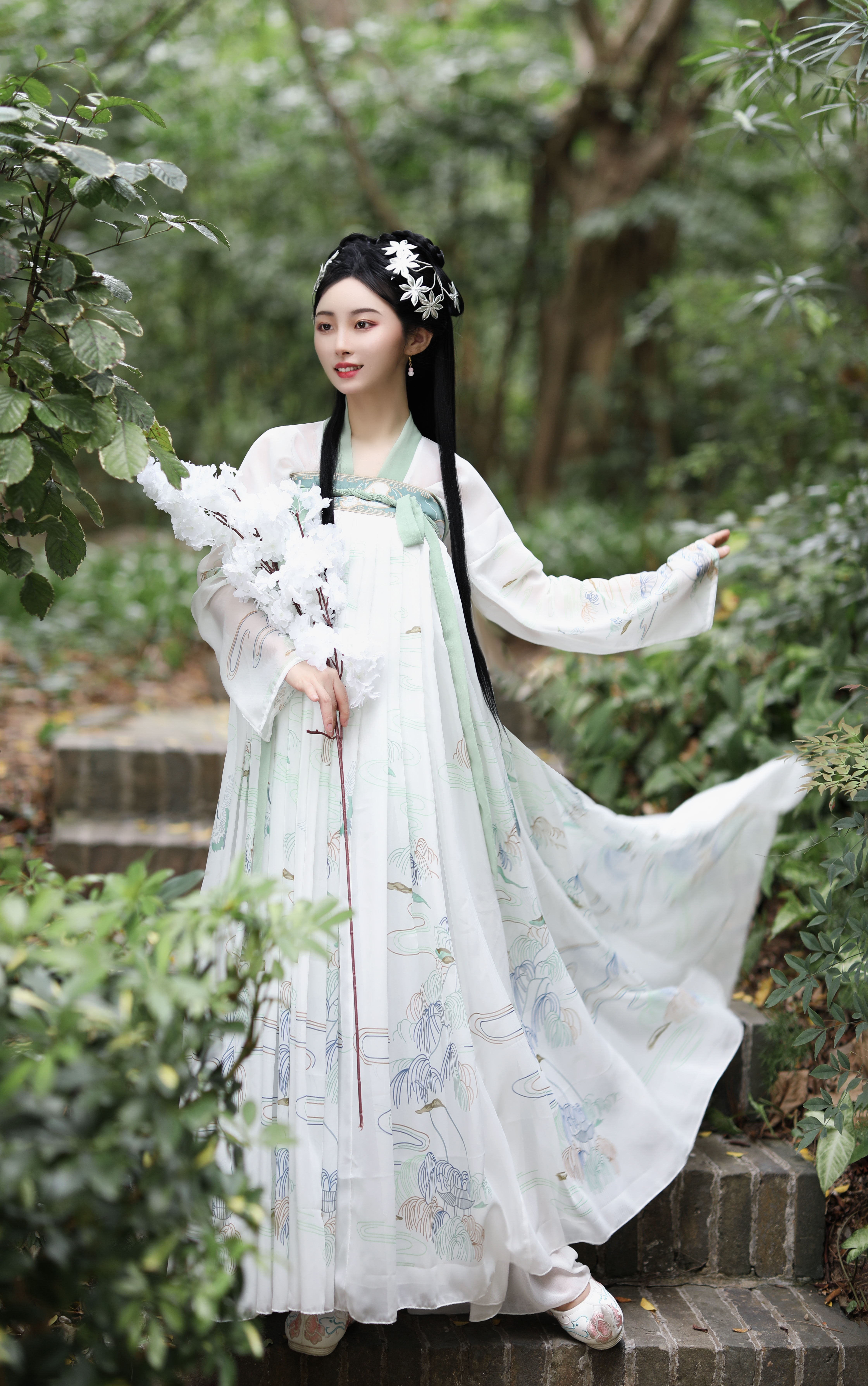 九袂原创汉服青云台夏款透气两片式印花齐胸襦裙女仙气学生日常新