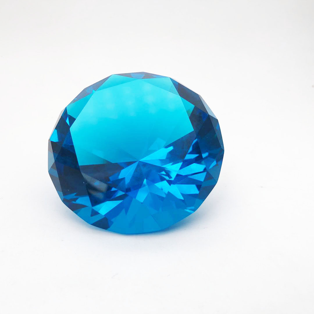 80mm湖蓝蓝色水晶晶钻石玻璃玻璃工工艺品装饰摆件摆件