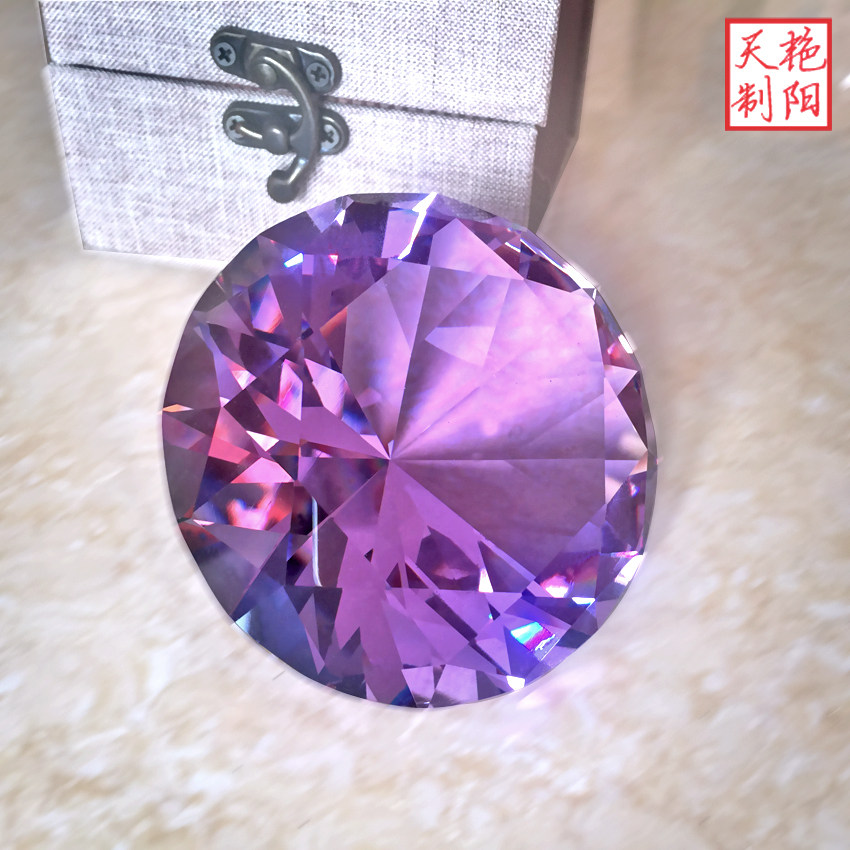 紫水晶玻璃钻石圆形家居装饰工艺品电视柜摆件美甲拍照摆件