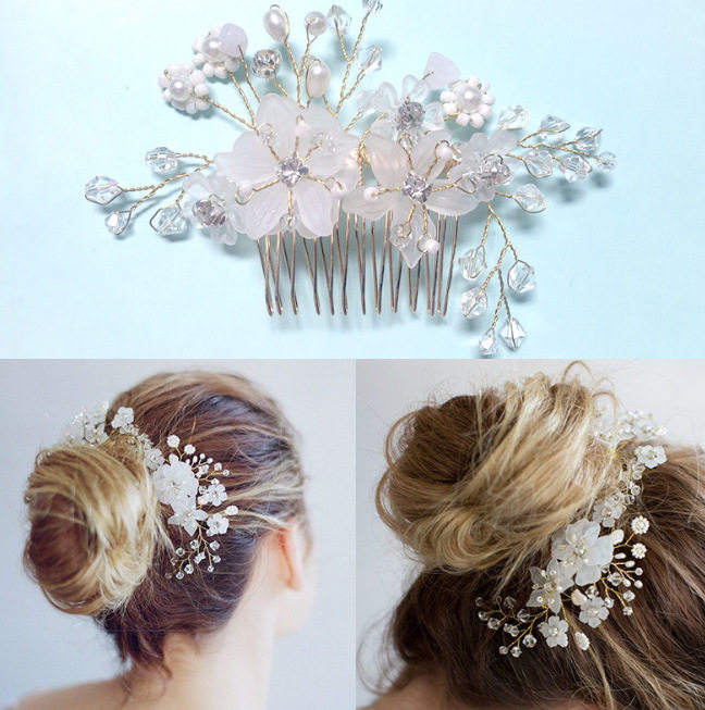 欧美高档发饰优雅盘发珍珠发梳头饰手工制作饰品新娘结婚插梳发箍
