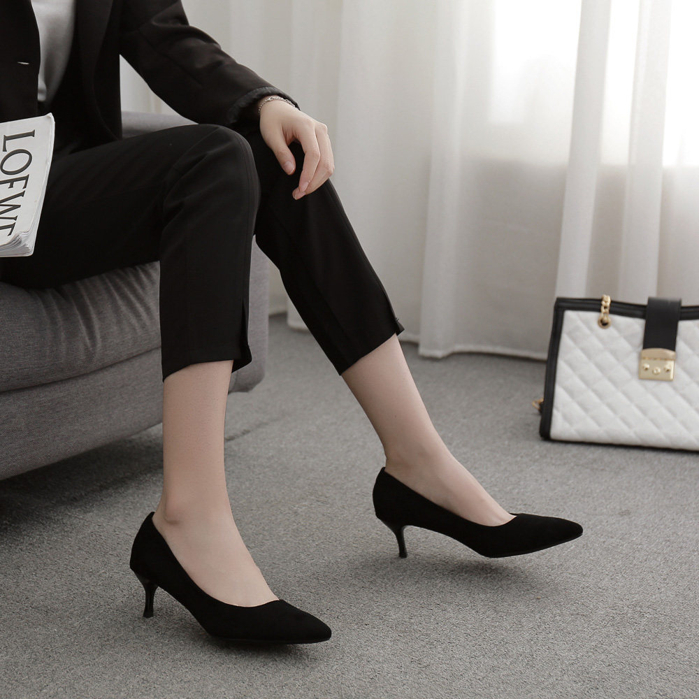 职业黑色高跟鞋细跟小码正装工作鞋少女女学生礼仪单鞋