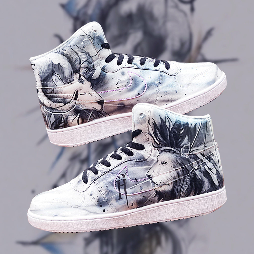 球鞋定制af1mid手绘鞋子diy中国国风水墨画星座手绘鞋