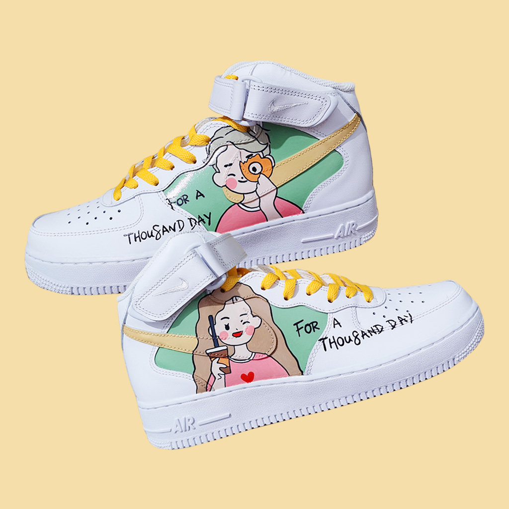 情侣头像af1漫画黑白aj1彩绘布鞋帆布diy球鞋手绘鞋