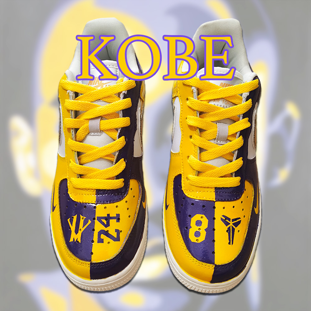 custom篮球球鞋定制彩绘diy纪念科比黄紫配色手绘鞋