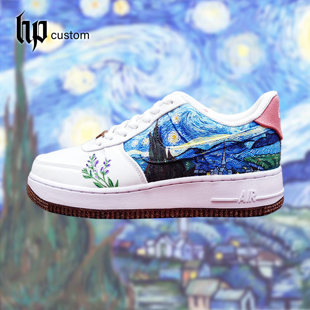 手绘鞋子diy梵高星空球鞋定制aj空军一号af1手绘鞋