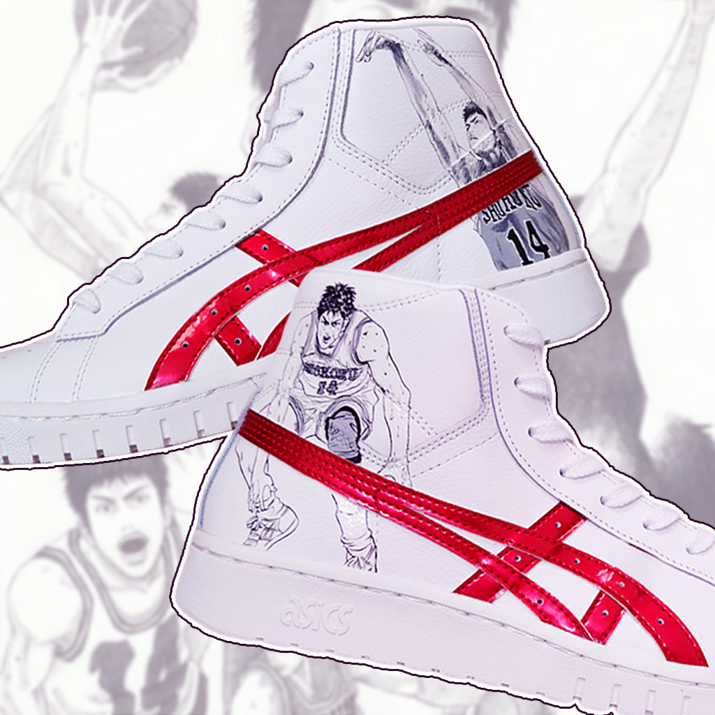 hp球鞋手绘定制asics高帮运动鞋灌篮高手主题三井手绘鞋