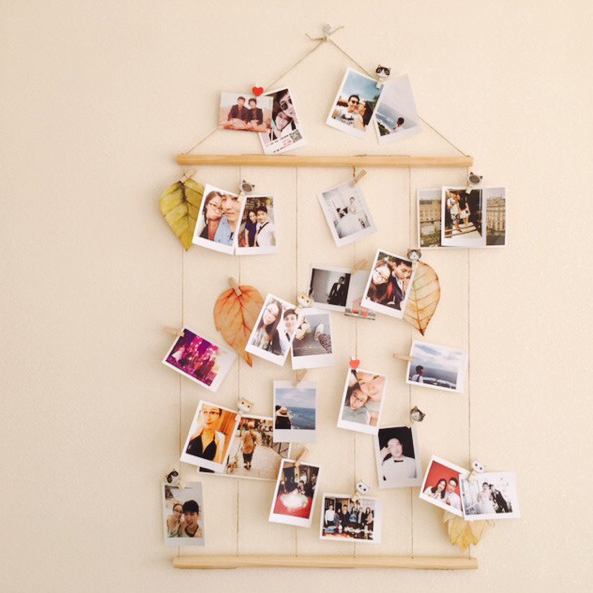 照片立得相纸装饰挂件悬挂式木棍麻绳照片夹子