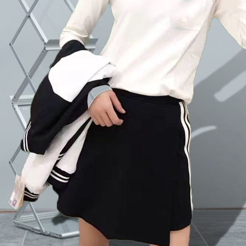 秋季两道垂感短裙运动休闲走光黑色裙子不规则高腰半身裙