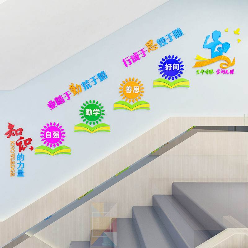 知识的力量校园文化墙楼梯道布置学校励志标语小学中学亚克力墙贴