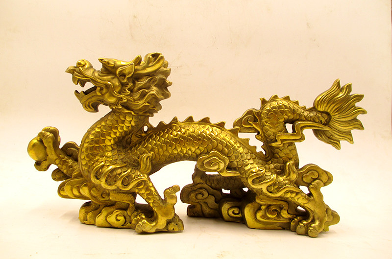 开光纯铜龙摆件一对大号福财对龙镇宅招财金龙工艺品家居风水装饰