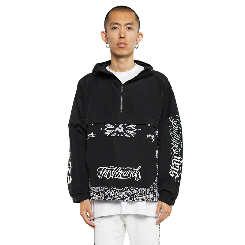 the vbrand杨文昊viho原创潮牌腰果花拼接连帽冲锋衣男装夹克卫衣