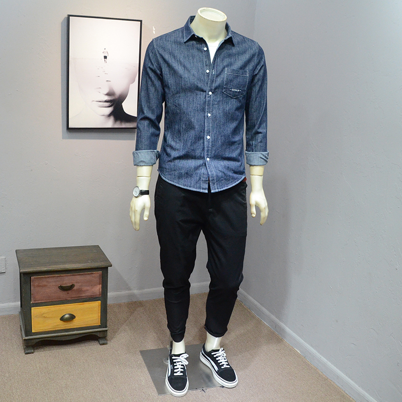 日系休闲潮流百搭牛仔衫男长袖衬衫2021秋季新款青年修身衬衣外套