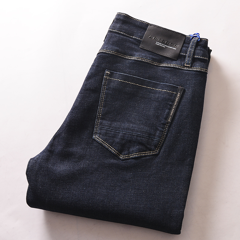 反季特惠秋冬款男士弹力牛仔长裤品牌尾单剪标男装深色小直筒百搭