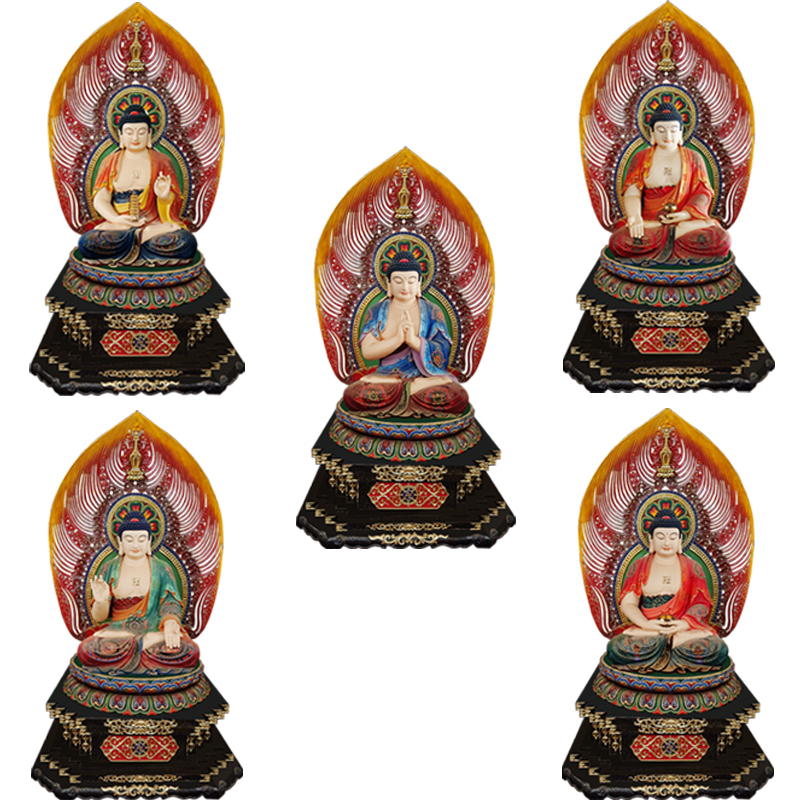 大型木雕五方摆件五智如来佛毗卢遮那木雕