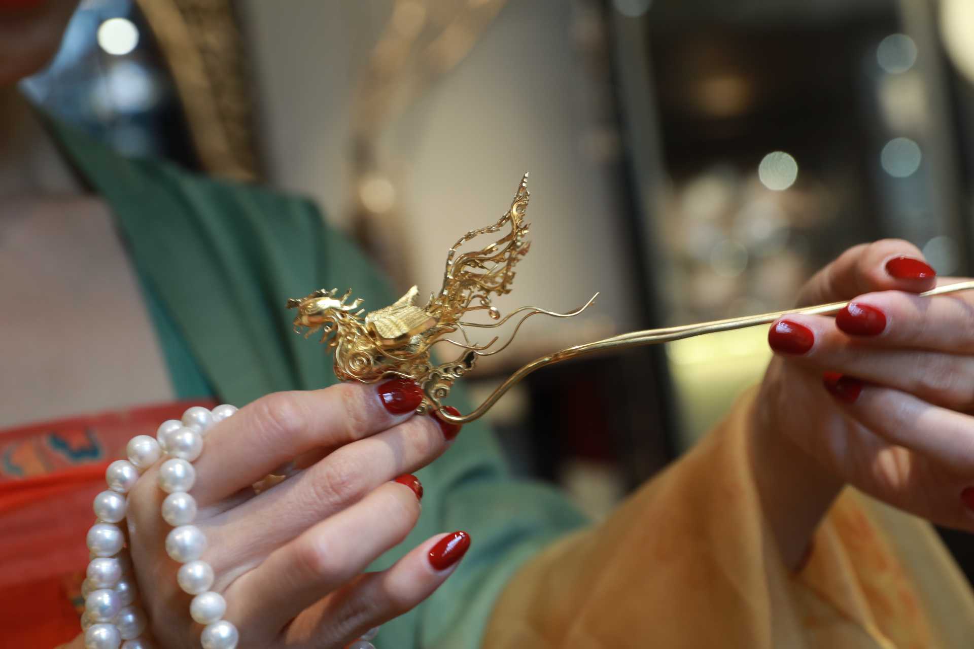 明代复古宫廷纯银金镀錾凤凰发簪古装汉服配饰发饰