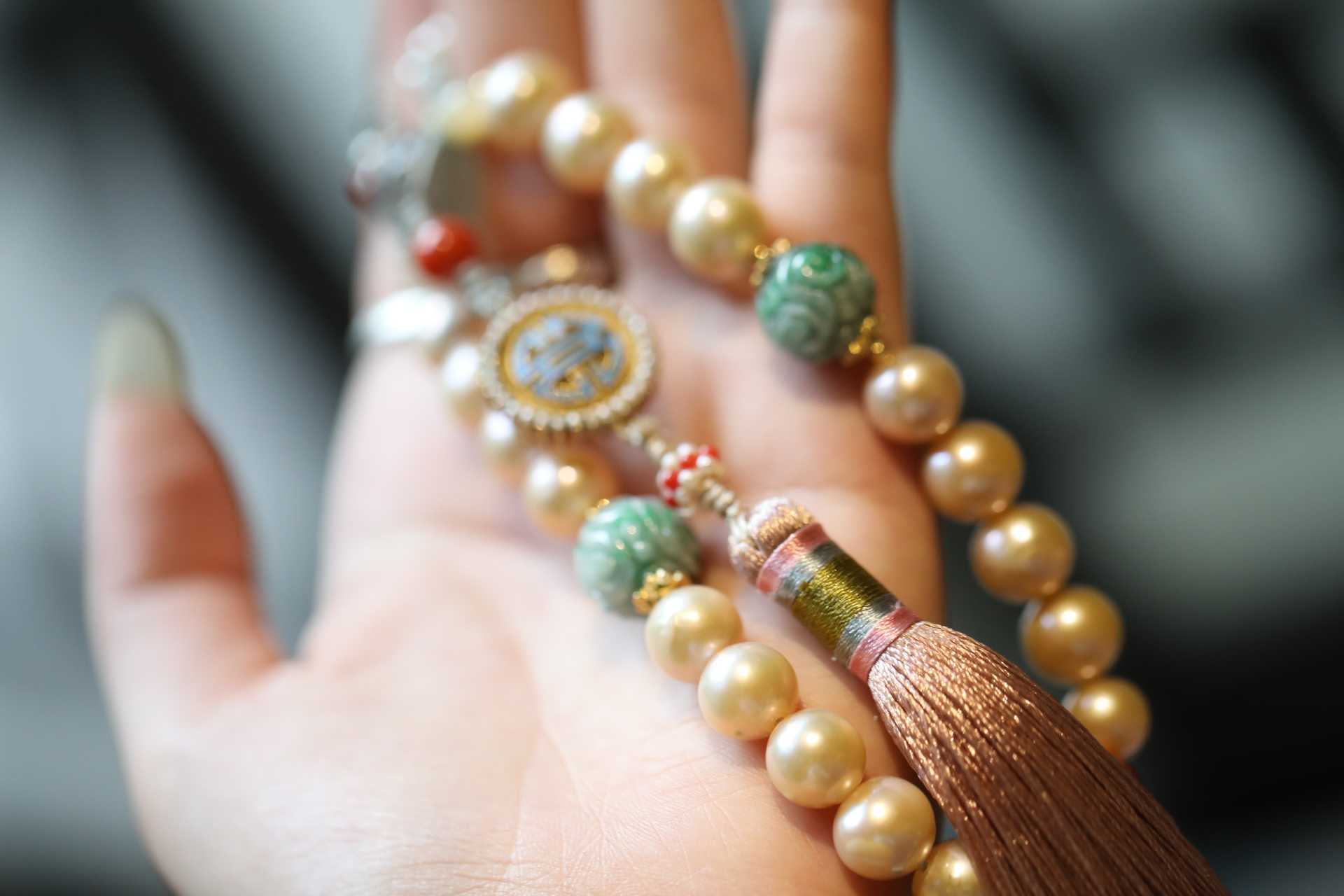 清宫珍珠手持念珠压襟旗袍挂汉配饰故宫首饰佛珠