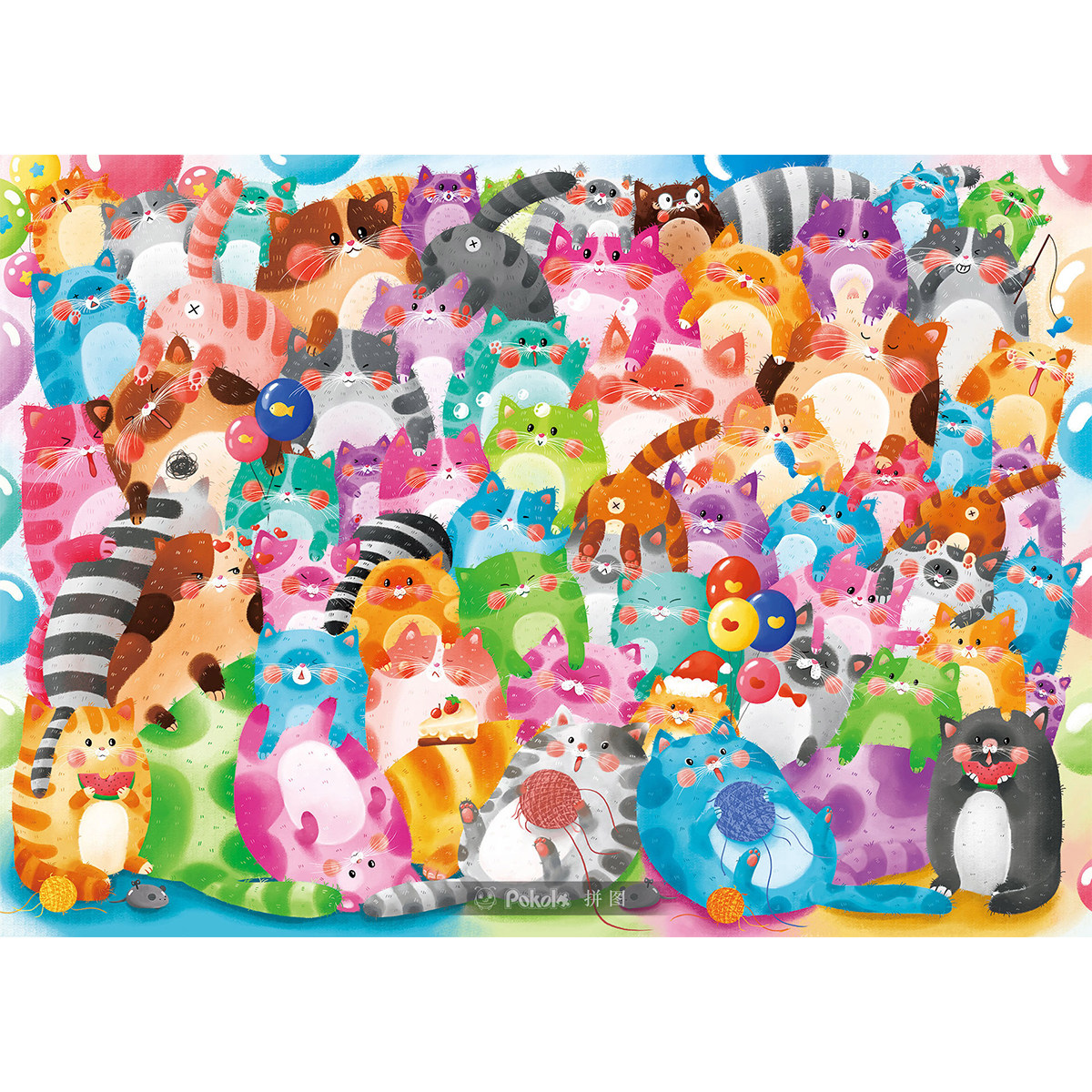 猫球拼图1000片pokolo白卡猫咪无分分区插画减压拼图