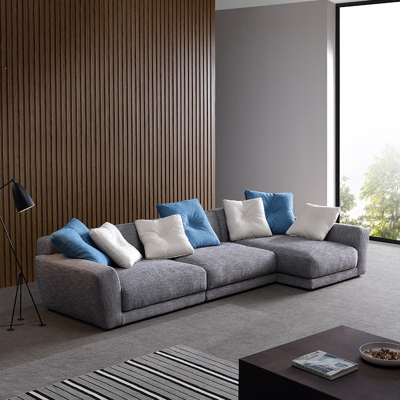 如恩羽绒沙发高级灰意现代简约布艺沙发转角贵妃组合布艺沙发