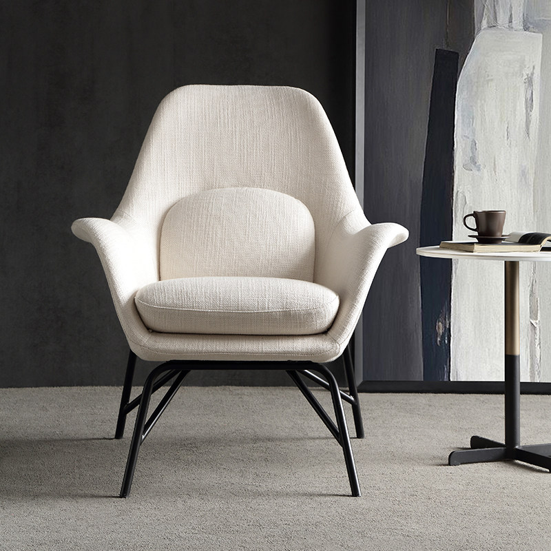 如恩设计师意式现代简约风格白色休闲椅布艺沙发书房沙发椅