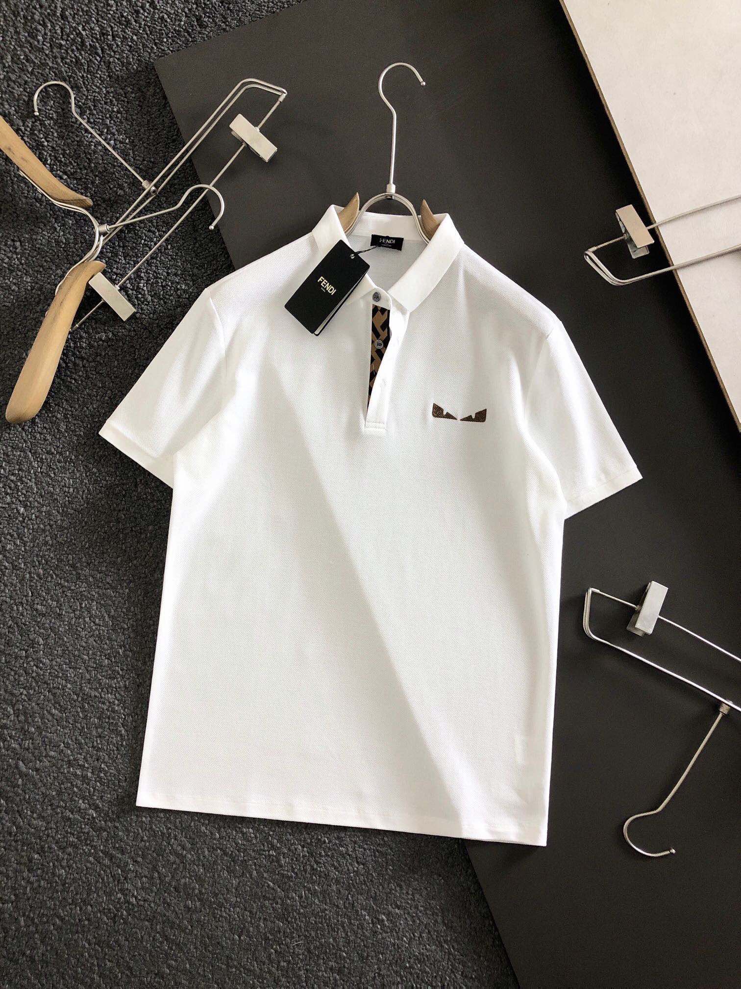 Fendi芬迪小怪兽眼睛刺绣商务翻领POLO衫简约纯色休闲透气T恤男装