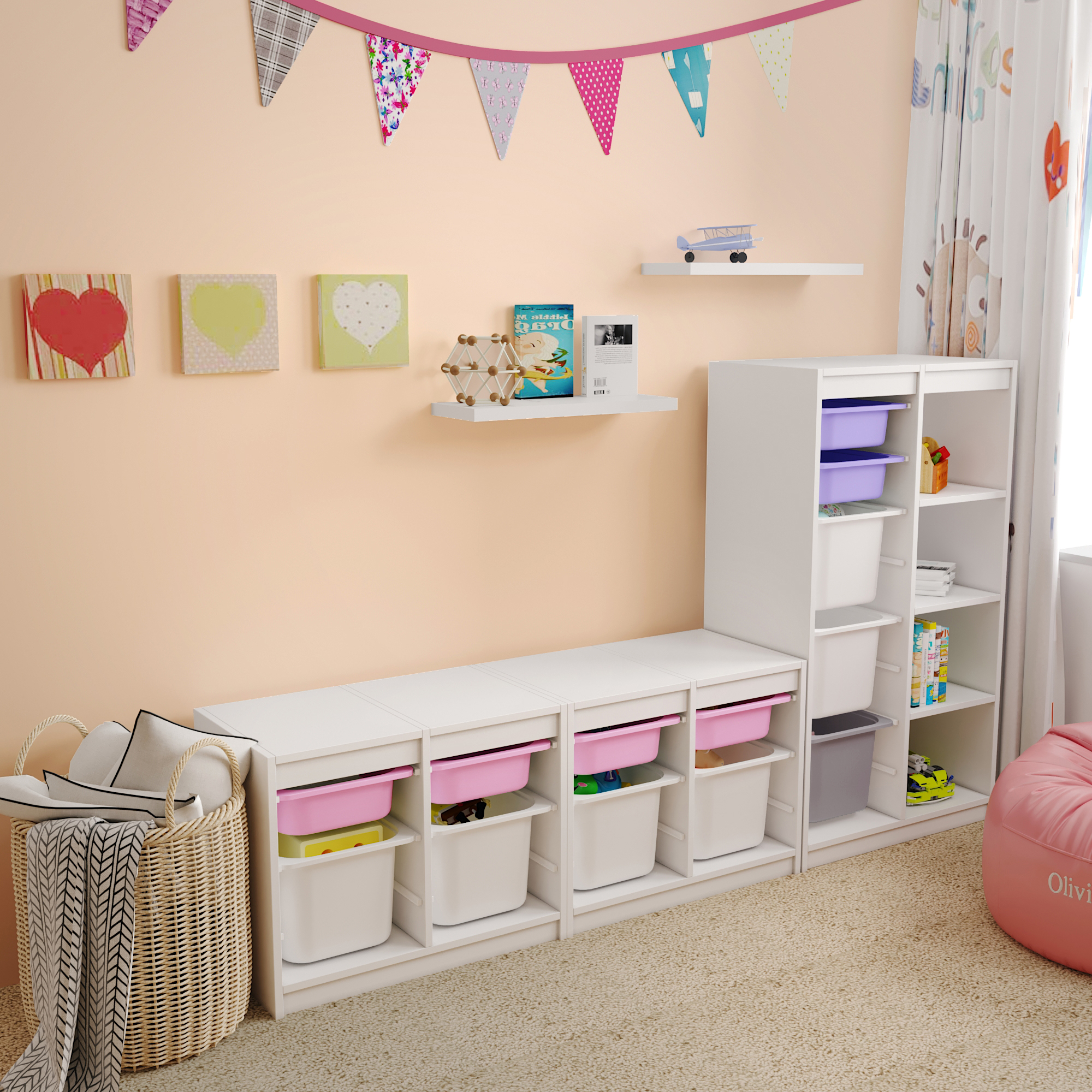 可比熊实木儿童玩具收纳柜宝宝书柜落地收纳架复式楼梯下储物柜子