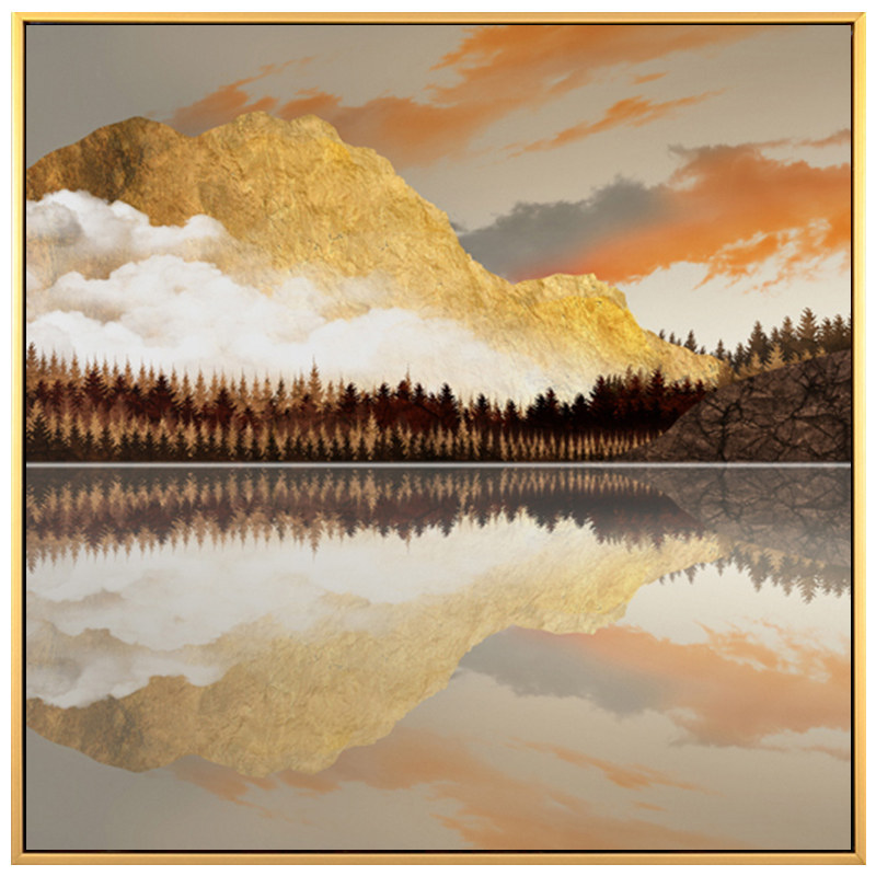 手绘油画山水风景玄关抽象现代简约办公室正方形挂画油画