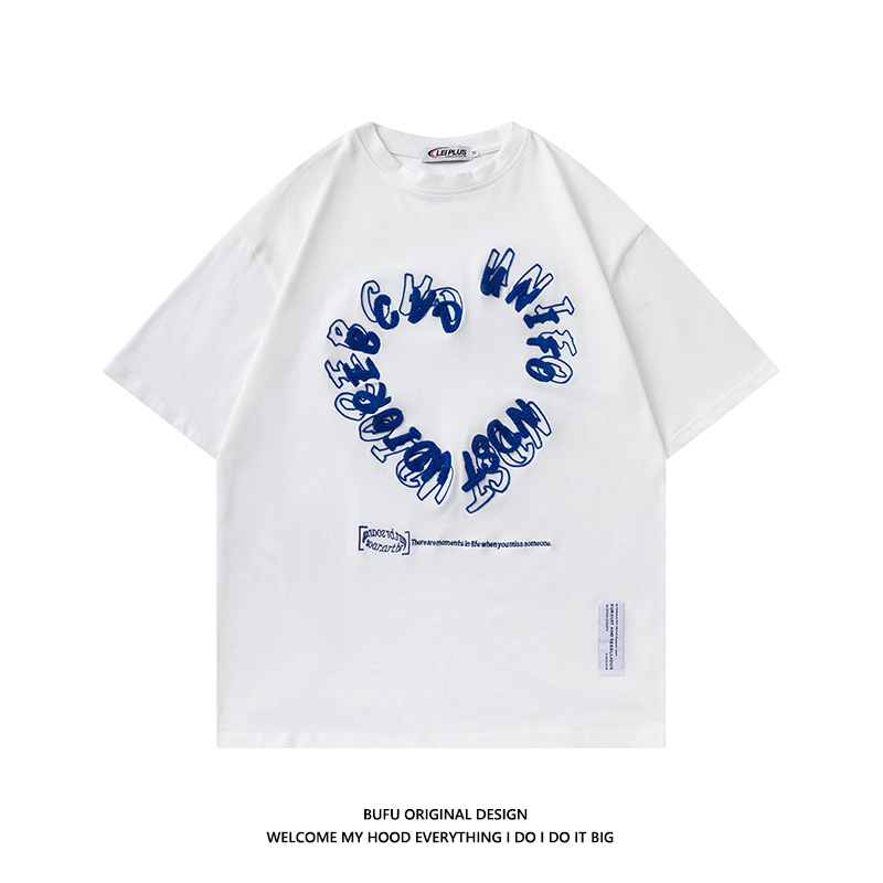 亿万少年国潮牌小众设计感爱心字母短袖T恤男女款情侣装国潮牌ins