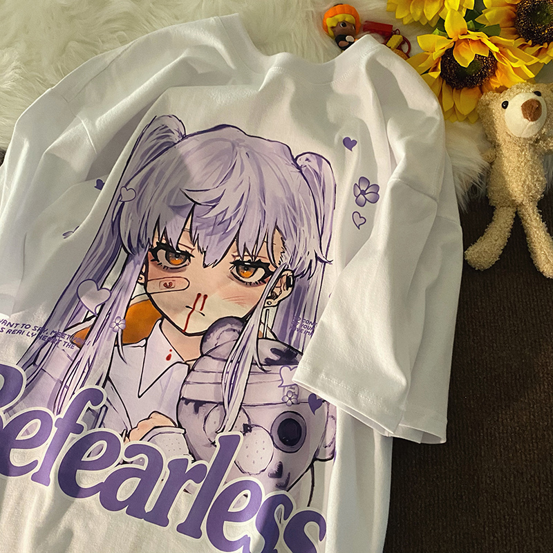 始料不及的心动 二次元jk动漫少女印花短袖t恤男女宽松bf情侣上衣