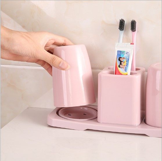 刷牙套装牙刷置物架牙具收纳情侣洗漱纯色漱口牙刷架