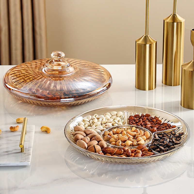 果盘玻璃干果透明带盖分客厅零食瓜子盘水欧式果盆