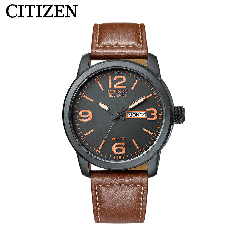 西铁城日本官方正品休闲运动风夜光防水皮带光动能男表BM8475