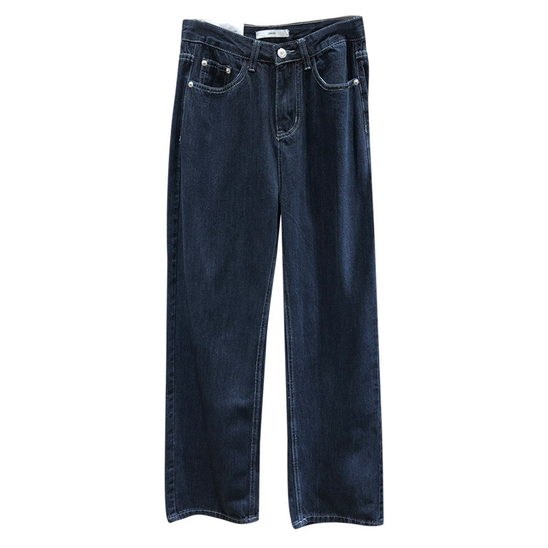 leaves雅风高腰直筒牛仔裤2021新款春秋港味宽松牛仔裤