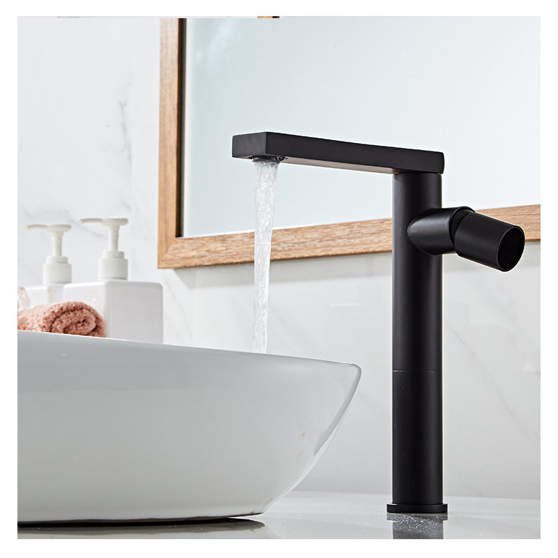 金色龙头侧面手轮摇杆冷热水卫生间面盆水龙头时尚面盆龙头