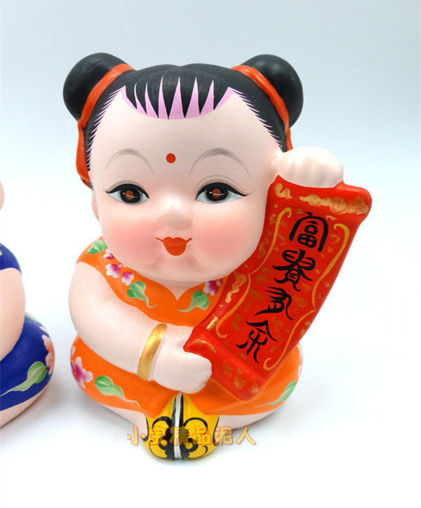 无锡惠山泥人精品双对联阿福彩塑中国特色礼品送老外客户高档礼品