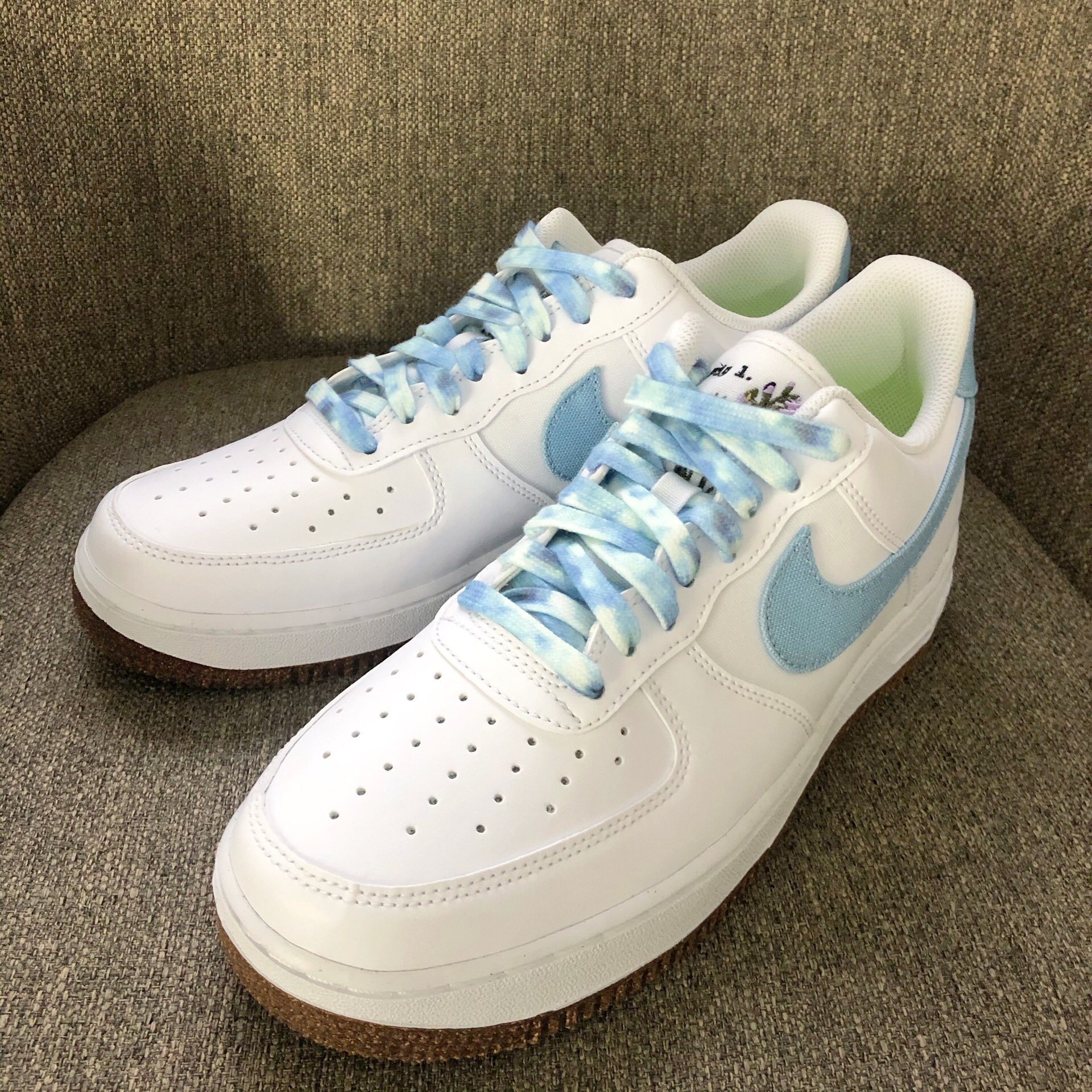 适配配饰扎染天空刺绣花卉air蓝花白蓝花空军一号鞋带