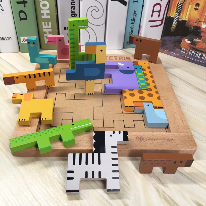 韩国高丽宝贝儿童立体动物俄罗斯方块积木木质宝宝拼图