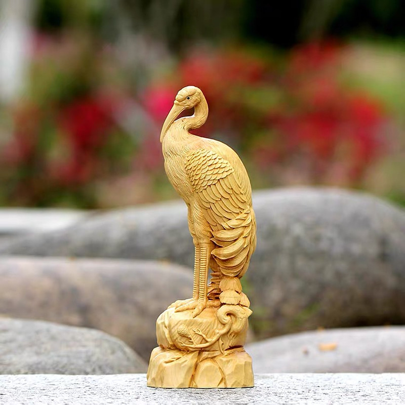 仙鹤杨木吉祥寿礼祝寿家居装饰实木木雕黄杨木雕刻木雕