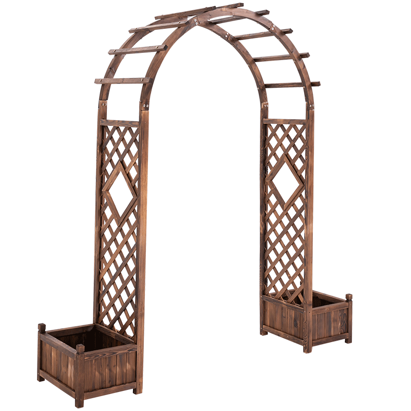 防腐木拱门花架户外花园庭院网格植物爬藤架子碳化木栅栏门葡萄架