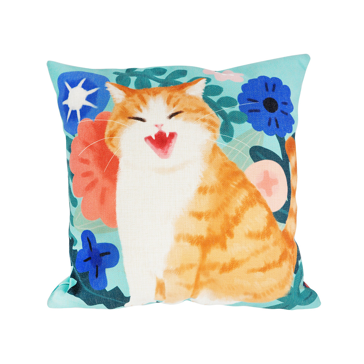 妙吉mewji原创插画抱枕可爱猫咪棉麻植物喵星人靠垫沙发床头腰枕