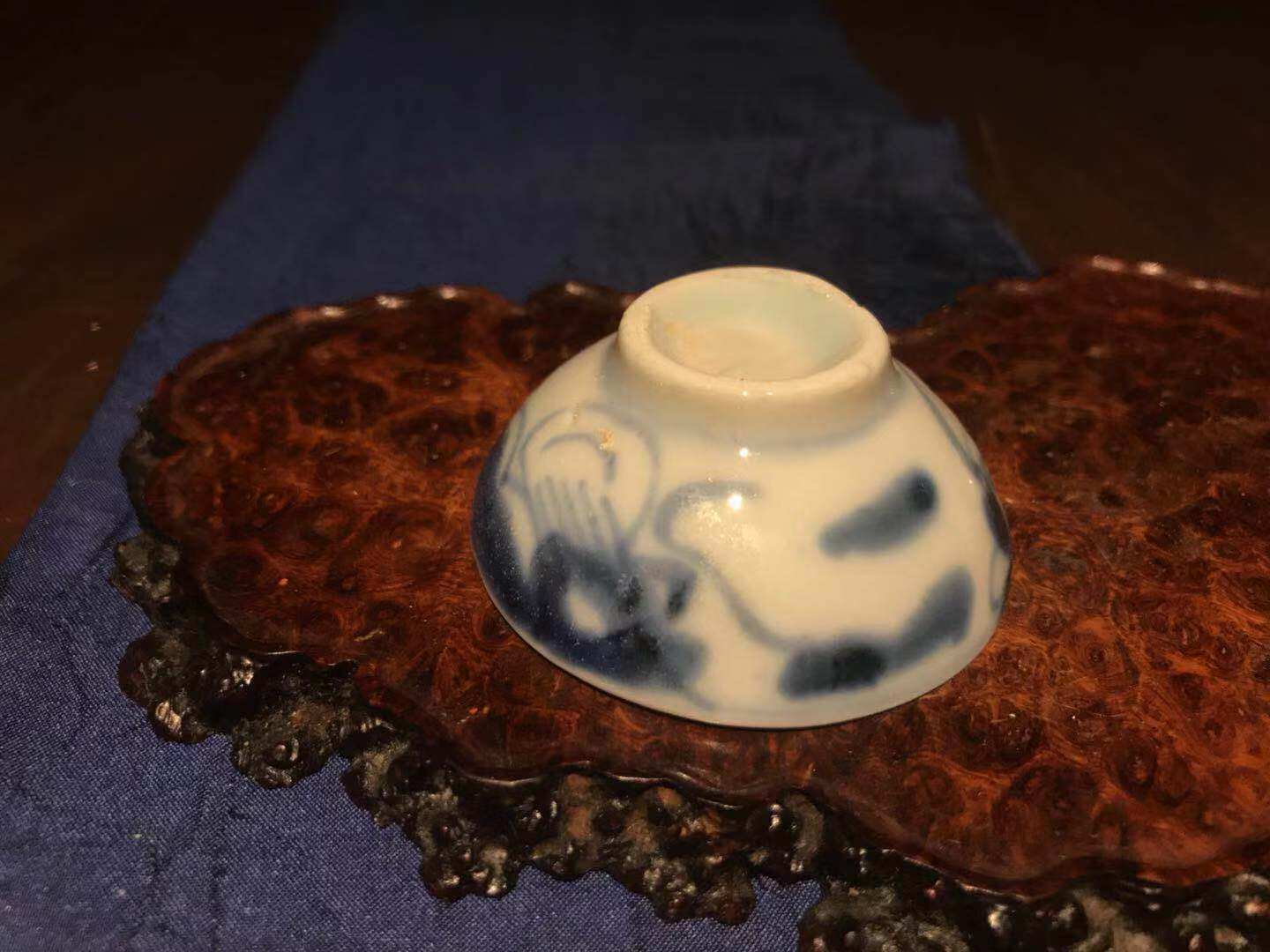 青花清代古董斗笠功夫茶工夫茶器老手绘包老民窑盏茶杯