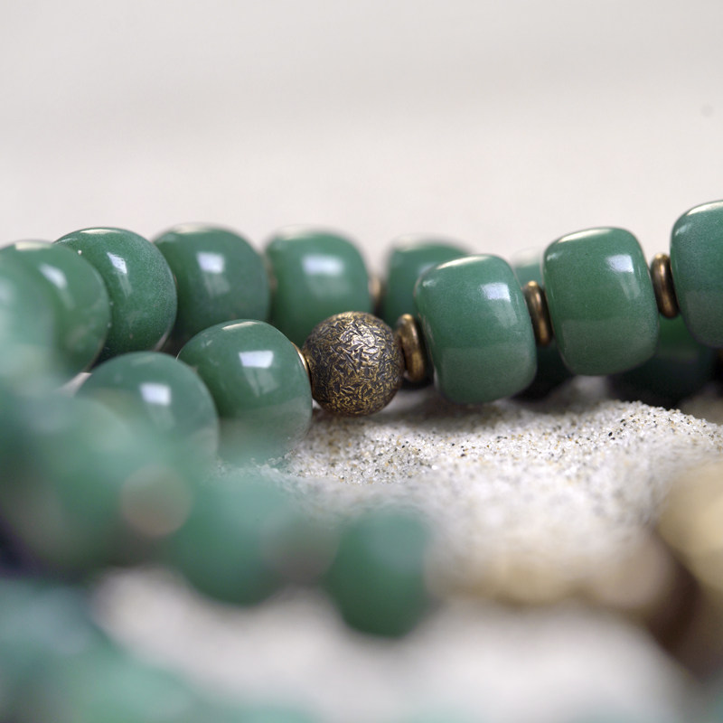 非鱼之家绿色阴皮菩提双层手链潮男复古街头饰品手链