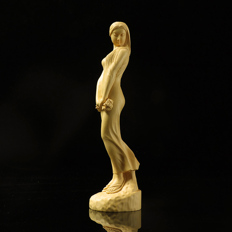 黄杨木雕花样年华长裙少女美女实木木质家居雕刻木雕
