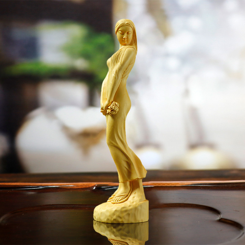 黄杨木雕摆件人物花样年华长裙少女美女实木木质木雕