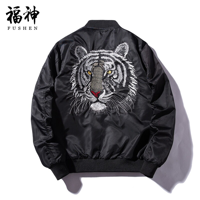 福神潮牌2020秋季老虎头刺绣夹克男中国风宽松夹克