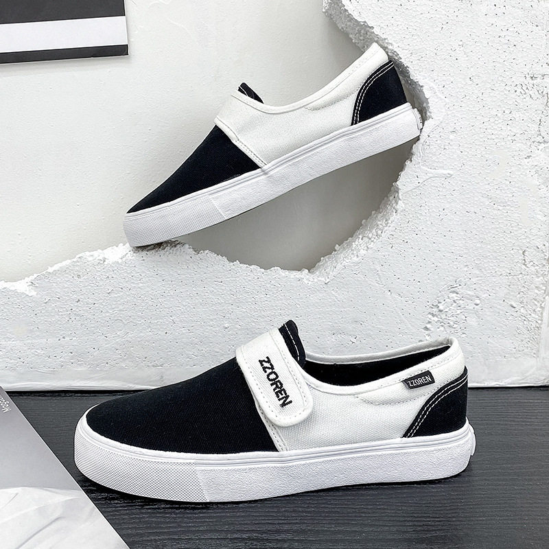 fog懒人黑白魔术贴帆布鞋一脚脚蹬鞋子男鞋帆布鞋