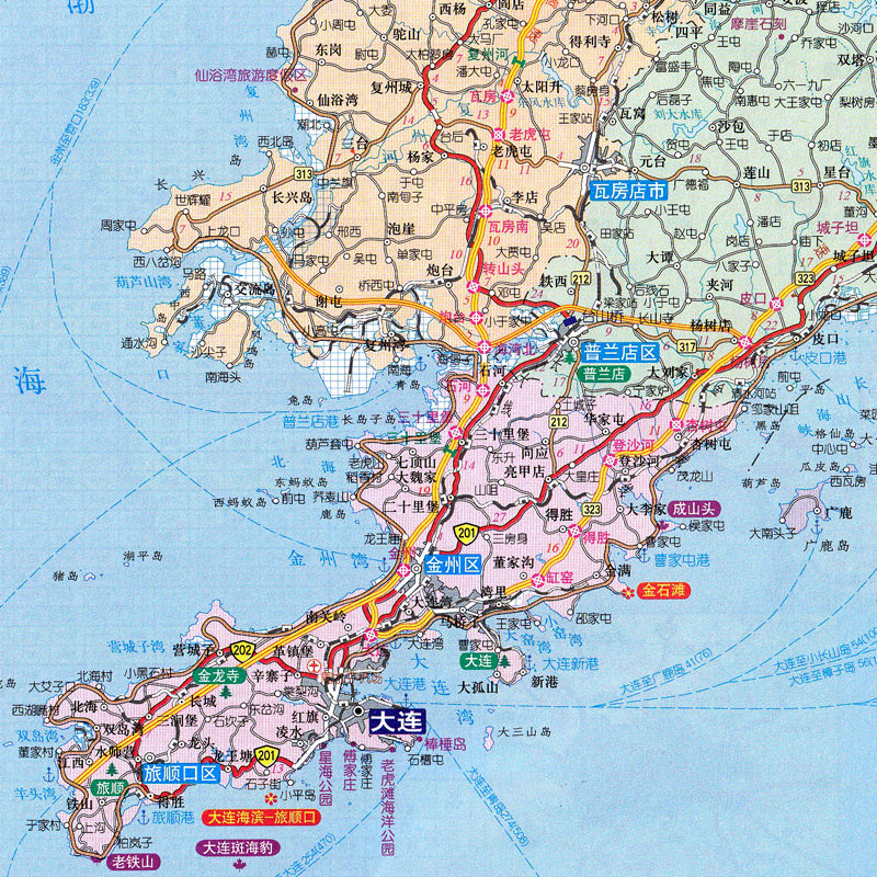 地图大连新版购物旅游景点详细大连市标注机场国道旅游