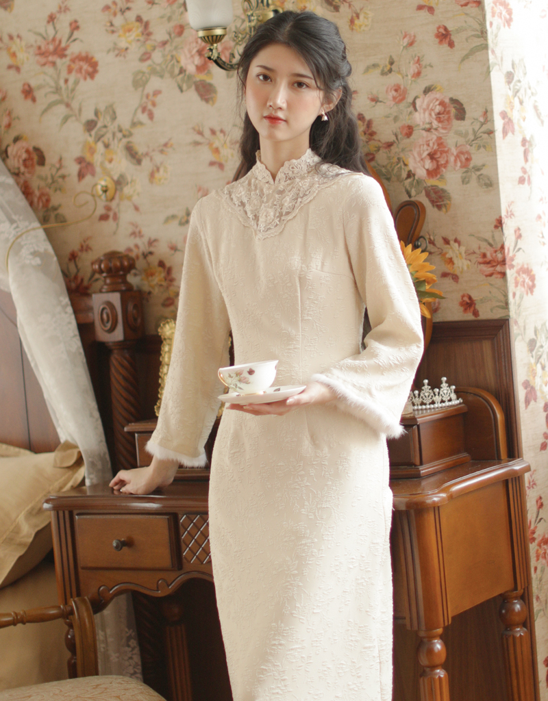 现货复古气质民国国大小姐旗袍2020秋冬长袖旗袍