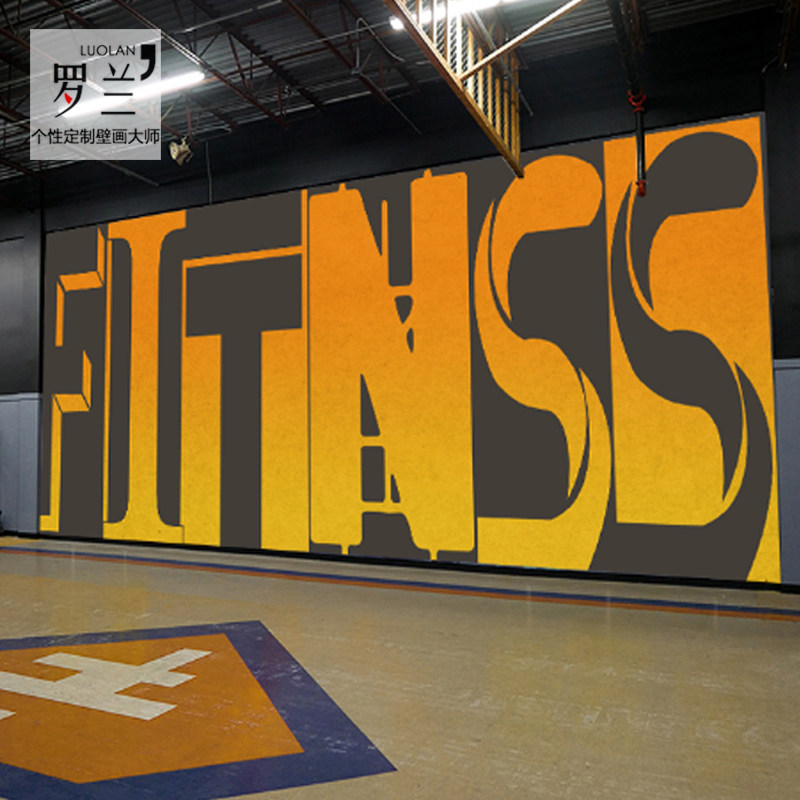 3d字母水泥墙墙纸欧美复古餐厅服装店健身房背景墙壁纸定制壁画